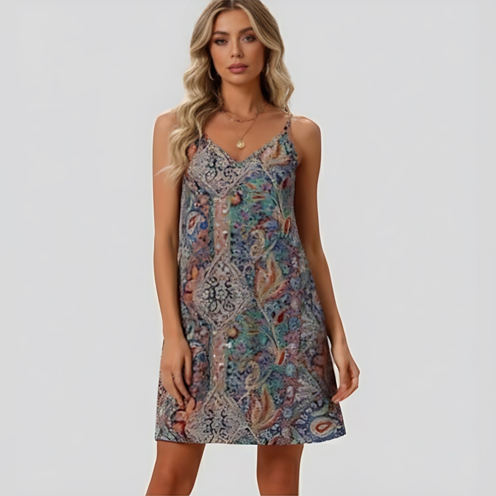 LAST ONE 🔥 Boho Sexy V-Neck Spaghetti Strap Backless Printed Mini Dress